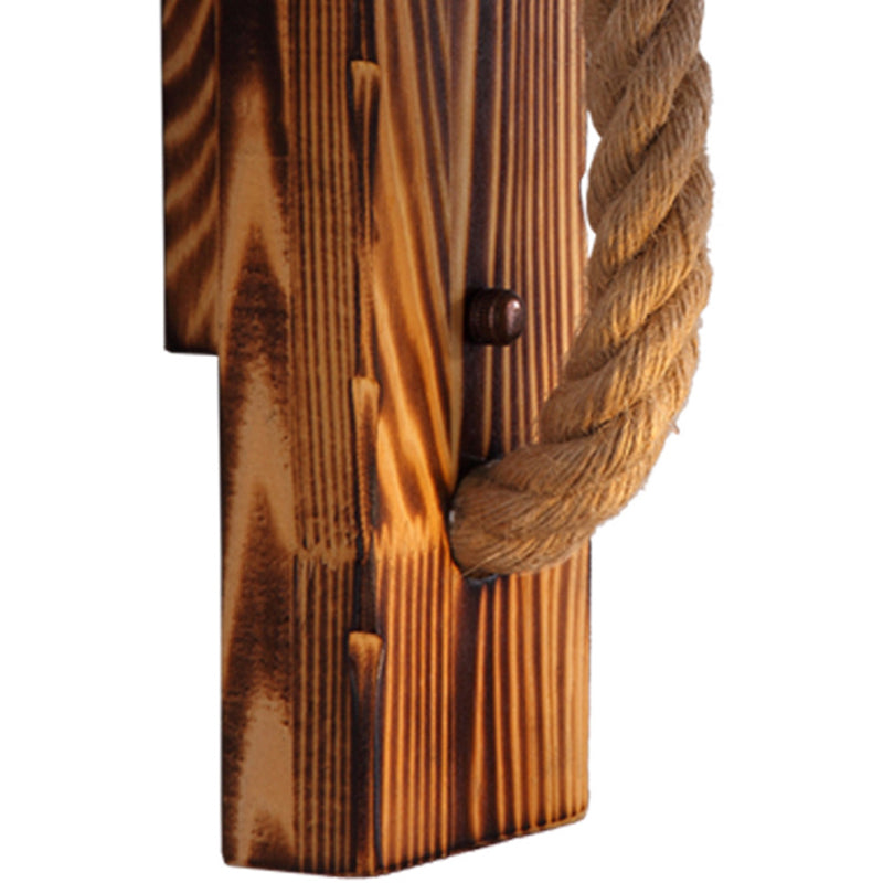 1-Bulb Wood Wall Mounted Industrial Brown Rectangular Hall Rope Wall Light Set