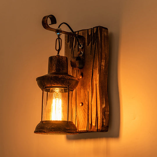 Industrial Lantern Wall Mount Light - 1-Light Iron Wall Light with Clear Glass Shade for Restaurant