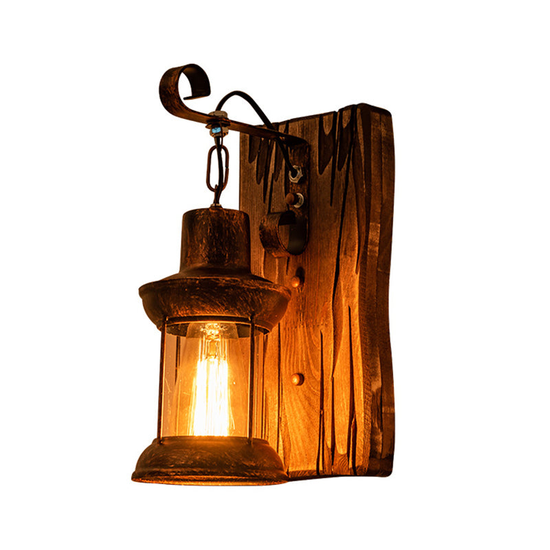 Industrial Lantern Wall Mount Light - 1-Light Iron Wall Light with Clear Glass Shade for Restaurant