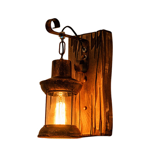 Industrial Lantern Wall Mount Light - 1-Light Iron Wall Light with Clear Glass Shade for Restaurant