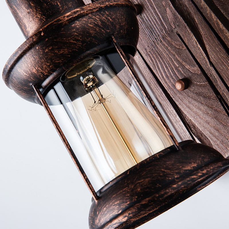 Industrial Lantern Wall Mount Light - 1-Light Iron Wall Light with Clear Glass Shade for Restaurant