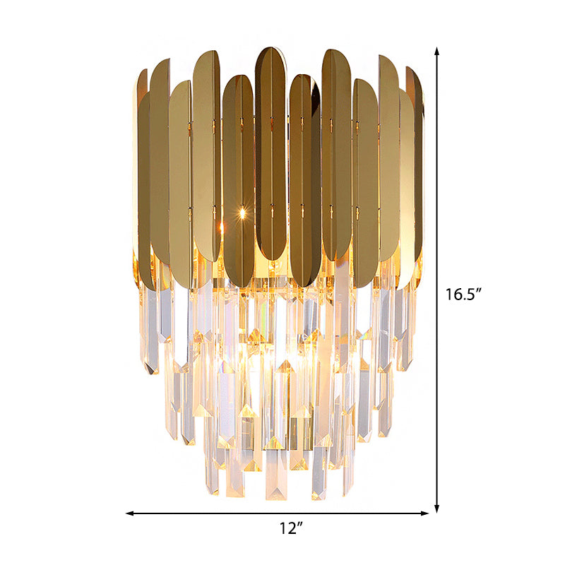 Stacked Wall Light - Modern Metal 1-Light Brass Wall Lamp with Clear Crystal Block for Nightstand