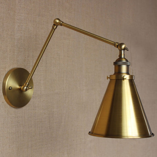 Cone-Shaped Shade Iron Wall Mount Light - Antique 1 Bulb Bedroom Wall Lighting Fixture
