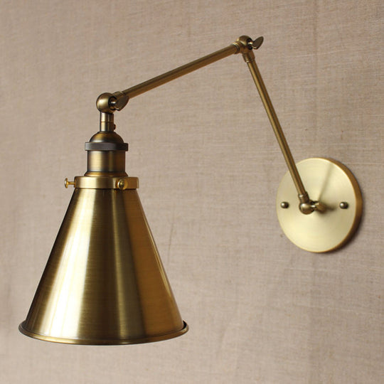 Cone-Shaped Shade Iron Wall Mount Light - Antique 1 Bulb Bedroom Wall Lighting Fixture