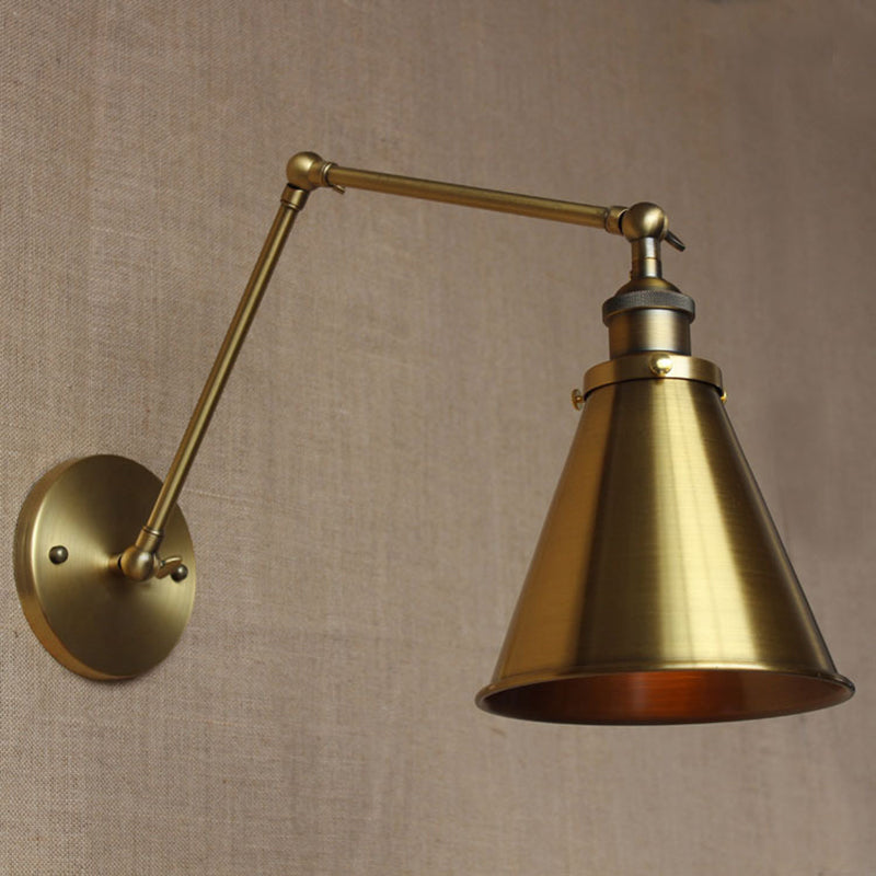 Cone-Shaped Shade Iron Wall Mount Light - Antique 1 Bulb Bedroom Wall Lighting Fixture