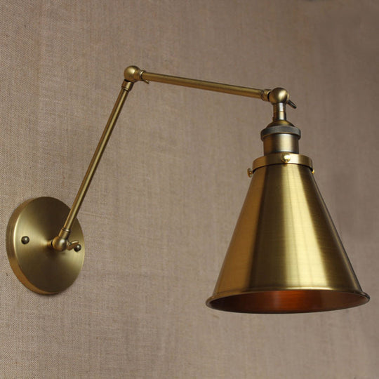 Cone-Shaped Shade Iron Wall Mount Light - Antique 1 Bulb Bedroom Wall Lighting Fixture