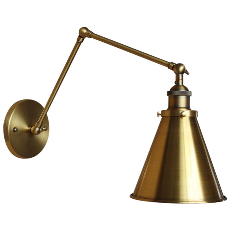 Cone-Shaped Shade Iron Wall Mount Light - Antique 1 Bulb Bedroom Wall Lighting Fixture