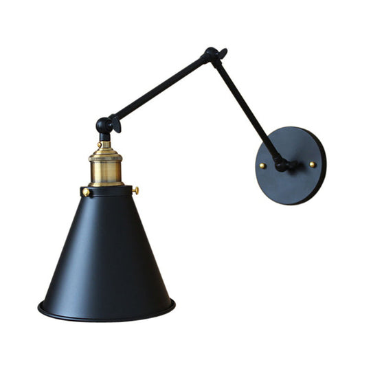 Cone-Shaped Shade Iron Wall Mount Light - Antique 1 Bulb Bedroom Wall Lighting Fixture