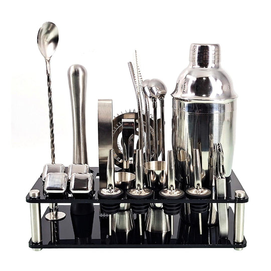 23-Piece Professional Bartender Kit - Versatile Stainless Steel Martini Cocktail Shaker with Stand and Bar Accessories