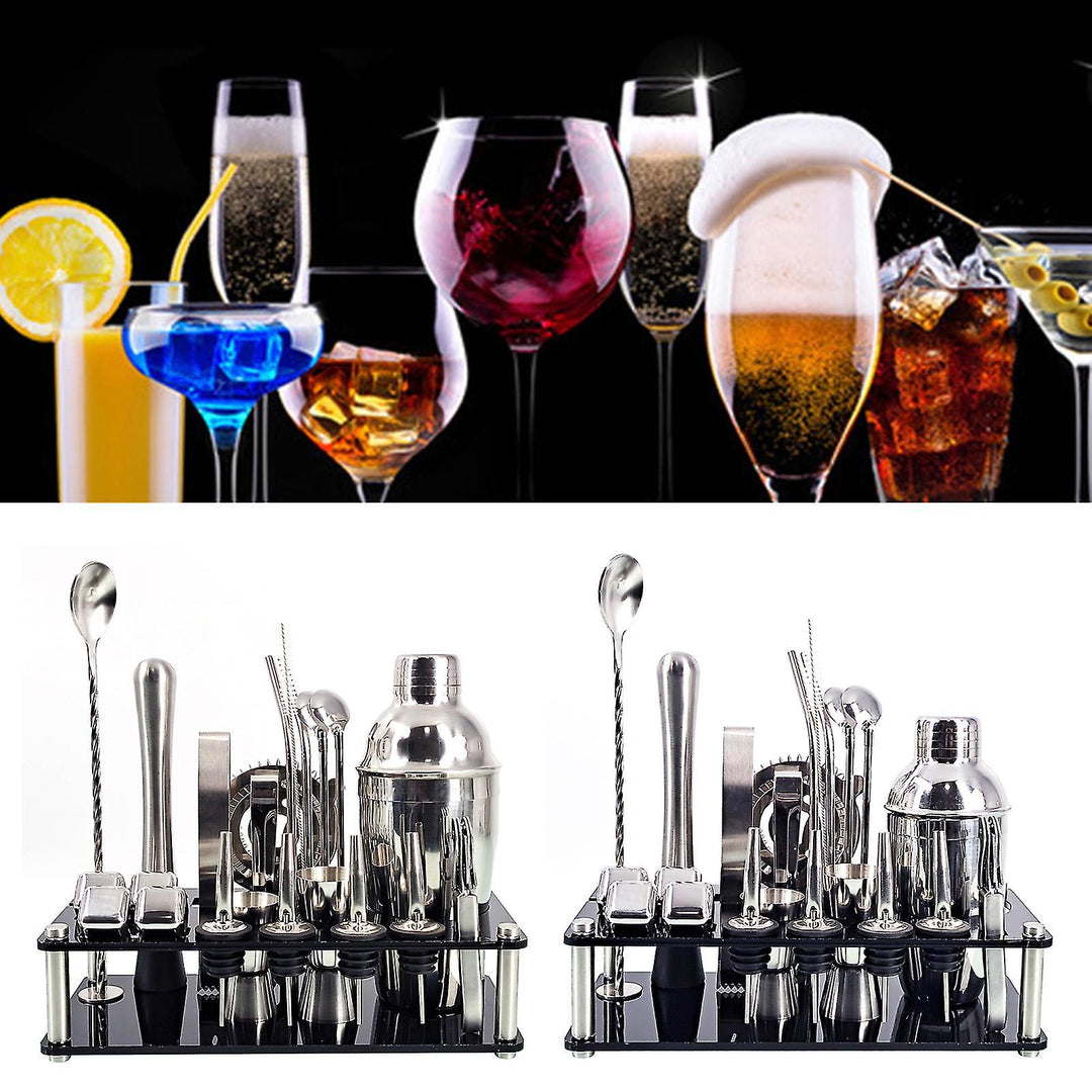 23-Piece Professional Bartender Kit - Versatile Stainless Steel Martini Cocktail Shaker with Stand and Bar Accessories