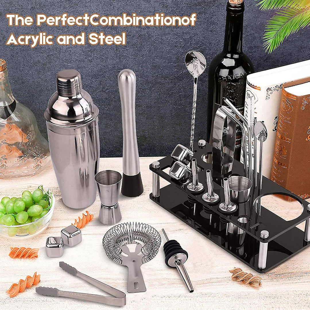 23-Piece Professional Bartender Kit - Versatile Stainless Steel Martini Cocktail Shaker with Stand and Bar Accessories