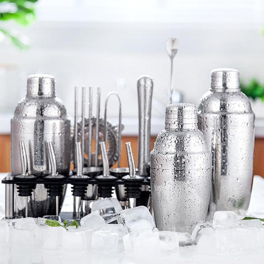 23-Piece Professional Bartender Kit - Versatile Stainless Steel Martini Cocktail Shaker with Stand and Bar Accessories