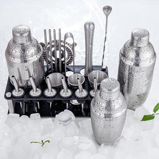 23-Piece Professional Bartender Kit - Versatile Stainless Steel Martini Cocktail Shaker with Stand and Bar Accessories
