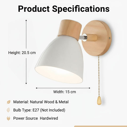 Scandinavian Wall Light - Pull Switch - Natural Wood