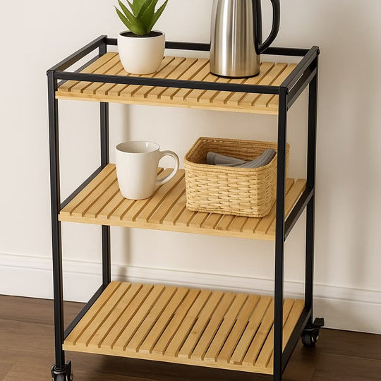 3-Tier Multipurpose Bamboo Trolley, 47x33x77cm, Natural Finish