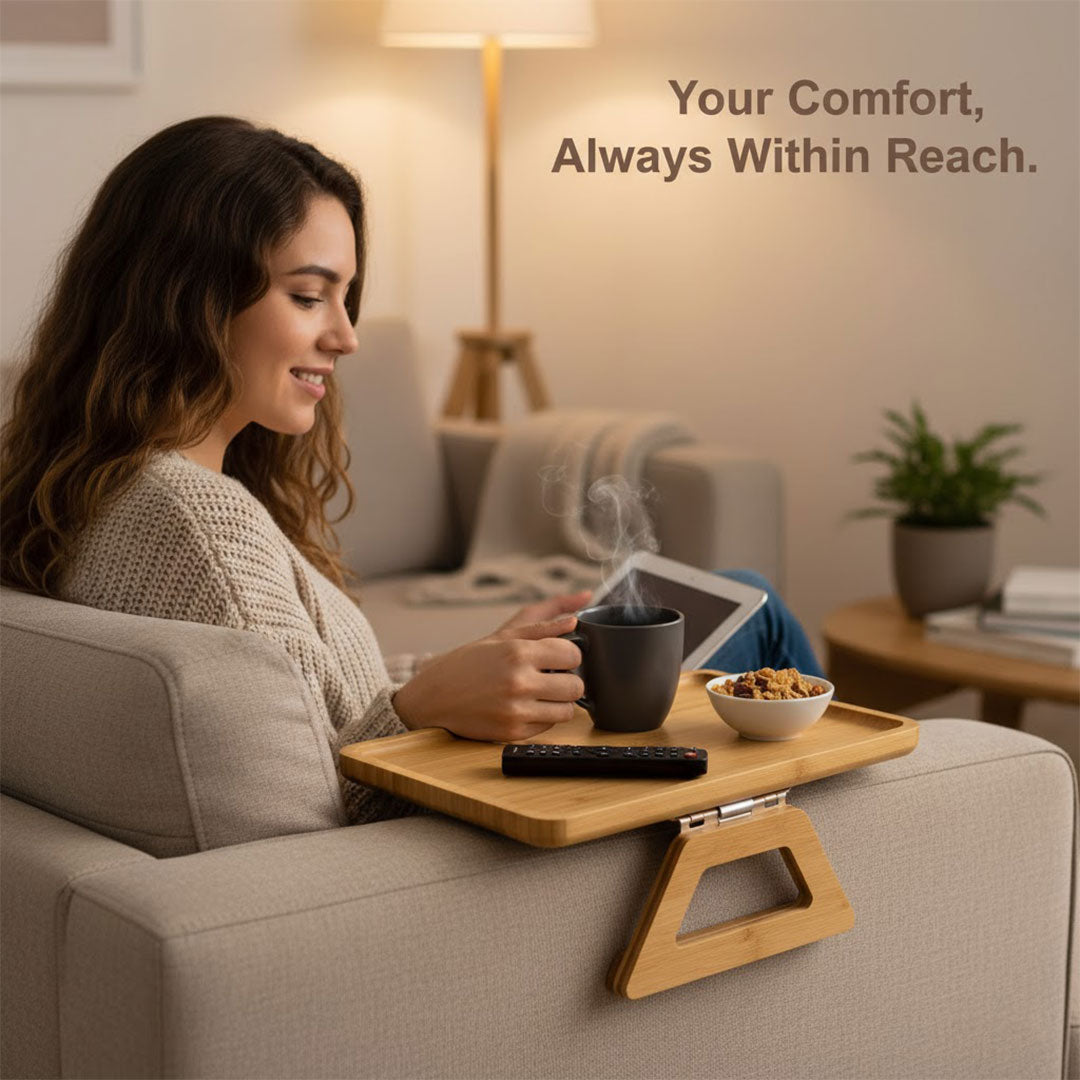 Sofa Arm Clip Table - Non-Slip Grips - Adjustable Fit