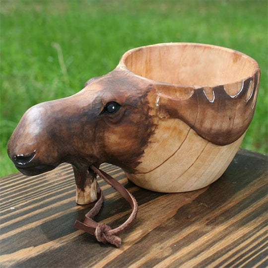 Hand-Carved Animal Head Wooden Cup