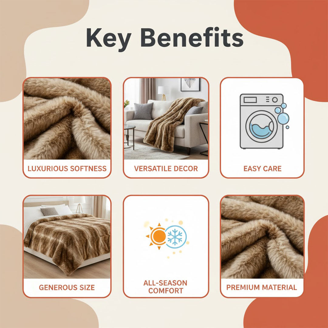 Faux Fur Throw Blanket - Soft Mink - Decorative Design