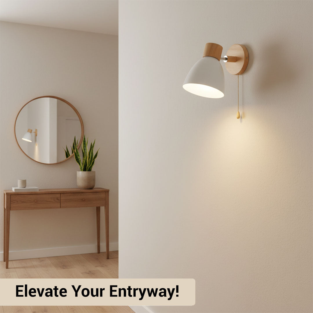 Scandinavian Wall Light - Pull Switch - Natural Wood