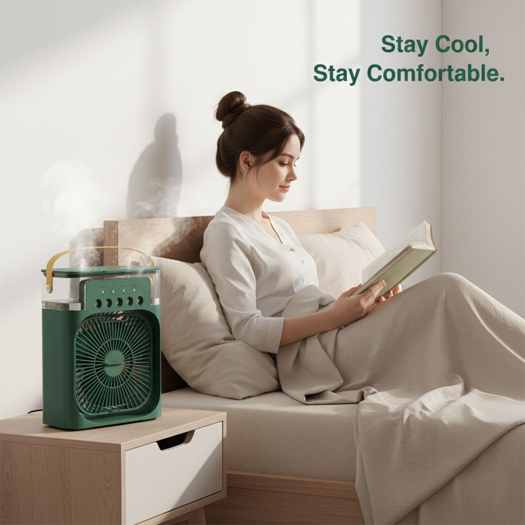 Mini Air Cooler - Spray Humidifier - Silent Fan