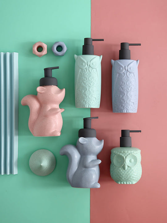 Ceramic Soap Dispenser - Squirrel Foam Pump Bathroom Bottle, Animal Design, Refillable Reusable Lotion Pump for Bathroom or Kitchen, 510ml/17.2oz