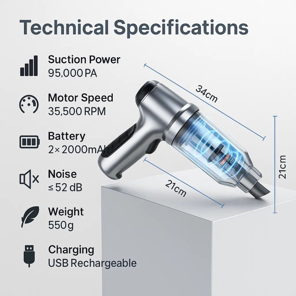 Compact and Powerful Car Vacuum Cleaner for Quick Cleaning