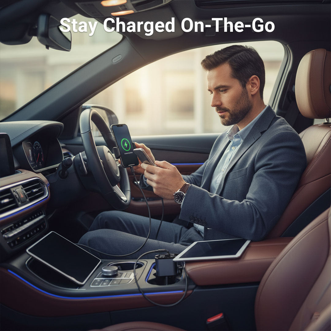 Car Charger Adapter - Retractable Cable - Dual Por