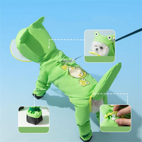 Dog-Shaped Overall Raincoat - Waterproof Cover with Tail