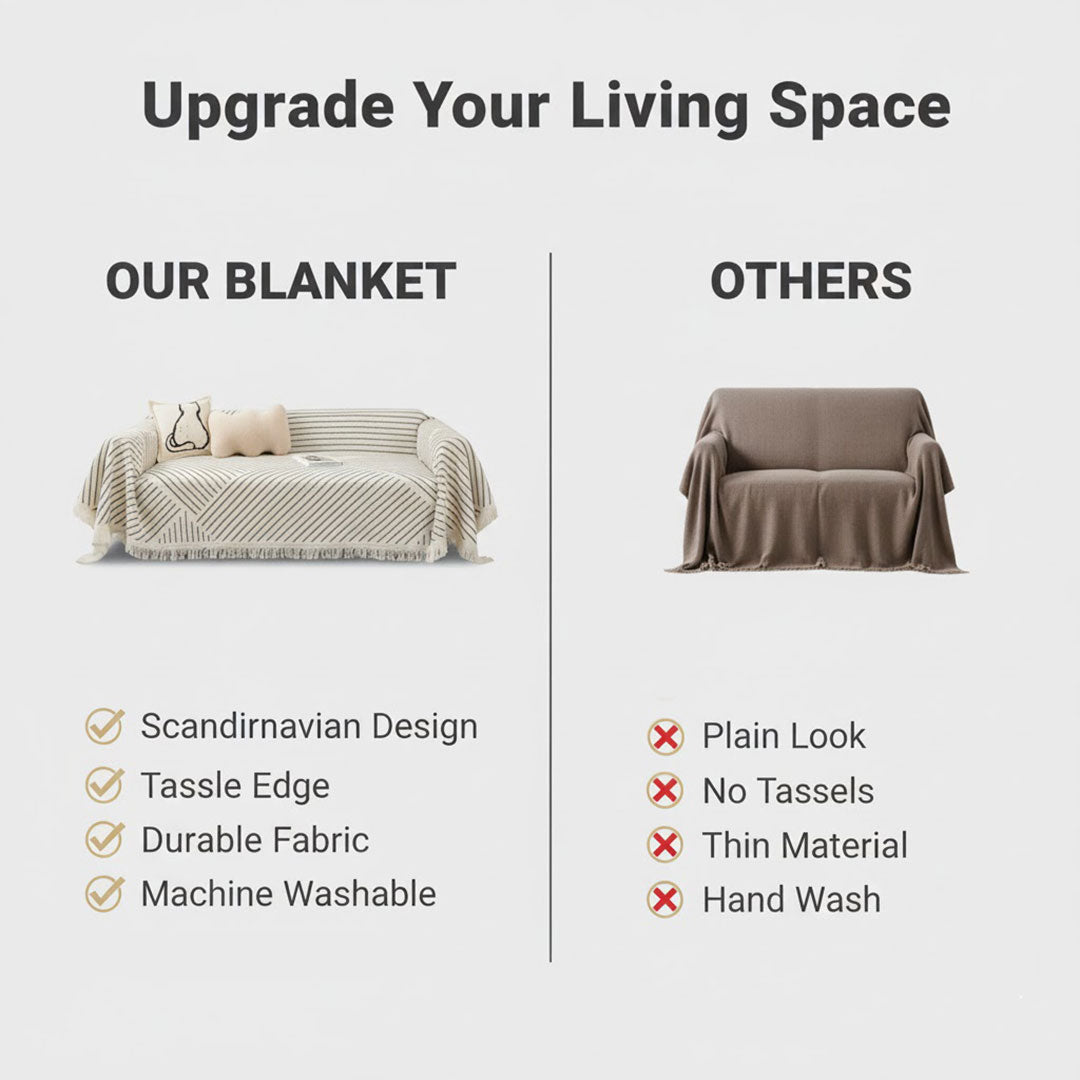 Sofa Throw Blanket - Scandinavian Design - Tassel Edge