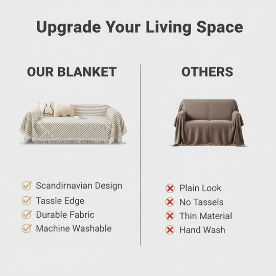 Sofa Throw Blanket - Scandinavian Design - Tassel Edge