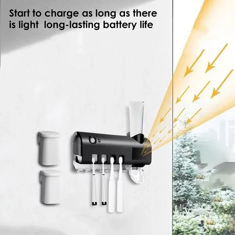 Smart UV Light Sterilizer Toothbrush Holder with Wall-Mounted Toothpaste Dispenser