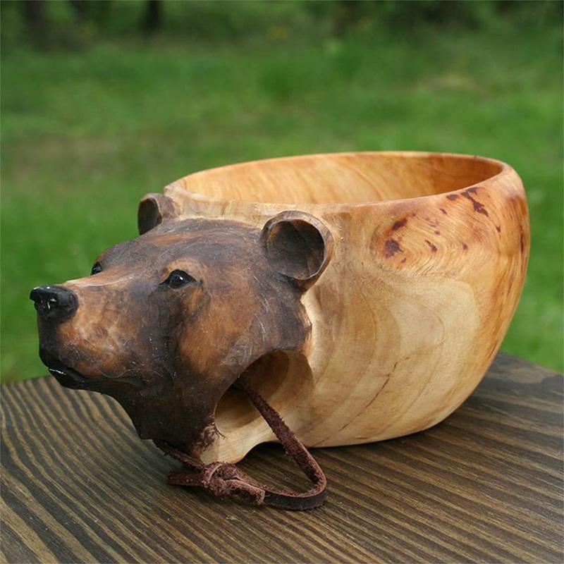 Hand-Carved Animal Head Wooden Cup