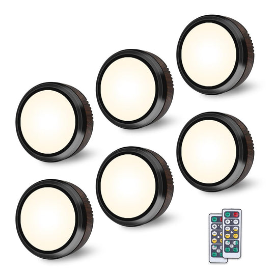 Remote Control LED Puck Light, Dimmable Battery-Operated Under Cabinet Light - 6 Pack Natural White