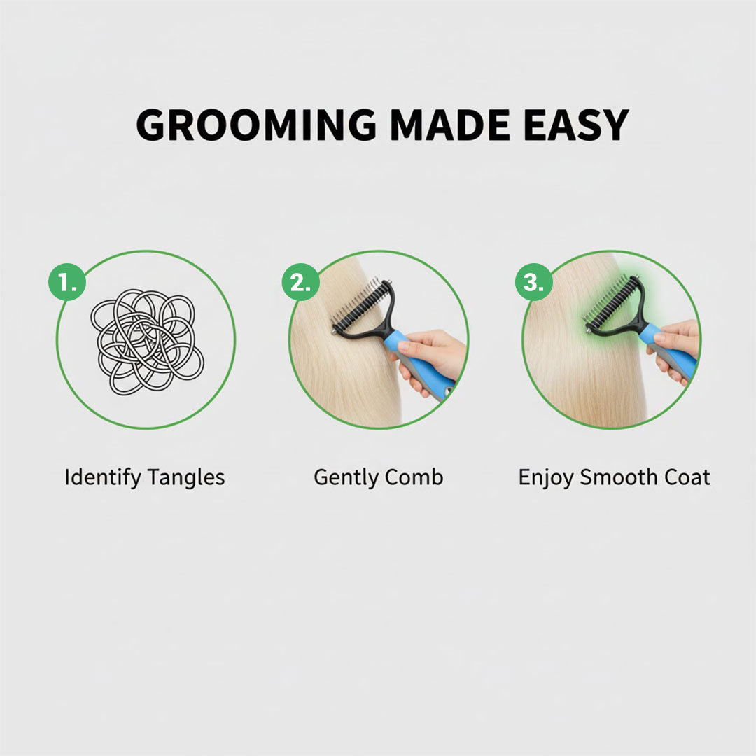 Detangling Pet Comb - Two-Sided Design - Stainless Steel