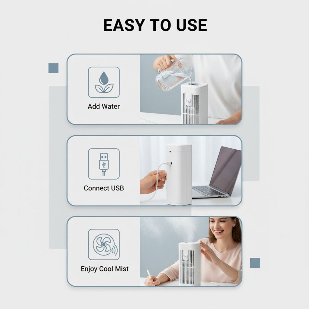 Portable Air Cooler - Desk Fan - Spray Cooling