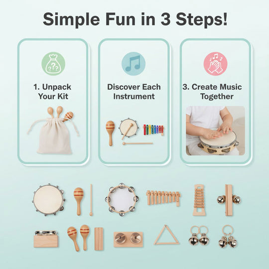 Children's Music Kit - Wooden Instruments - 10 Piece Set