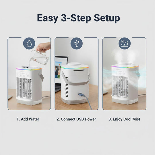 Mini Air Cooler - Portable Humidifier - LED Function