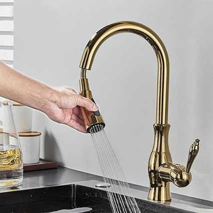 Brass Kitchen Faucet Pull Out Mixer Sink Water Tap 360° Rotation Single Handle