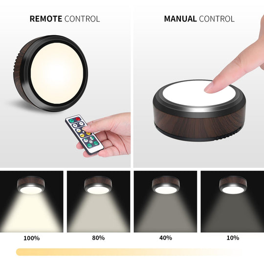 Remote Control LED Puck Light, Dimmable Battery-Operated Under Cabinet Light - 6 Pack Natural White