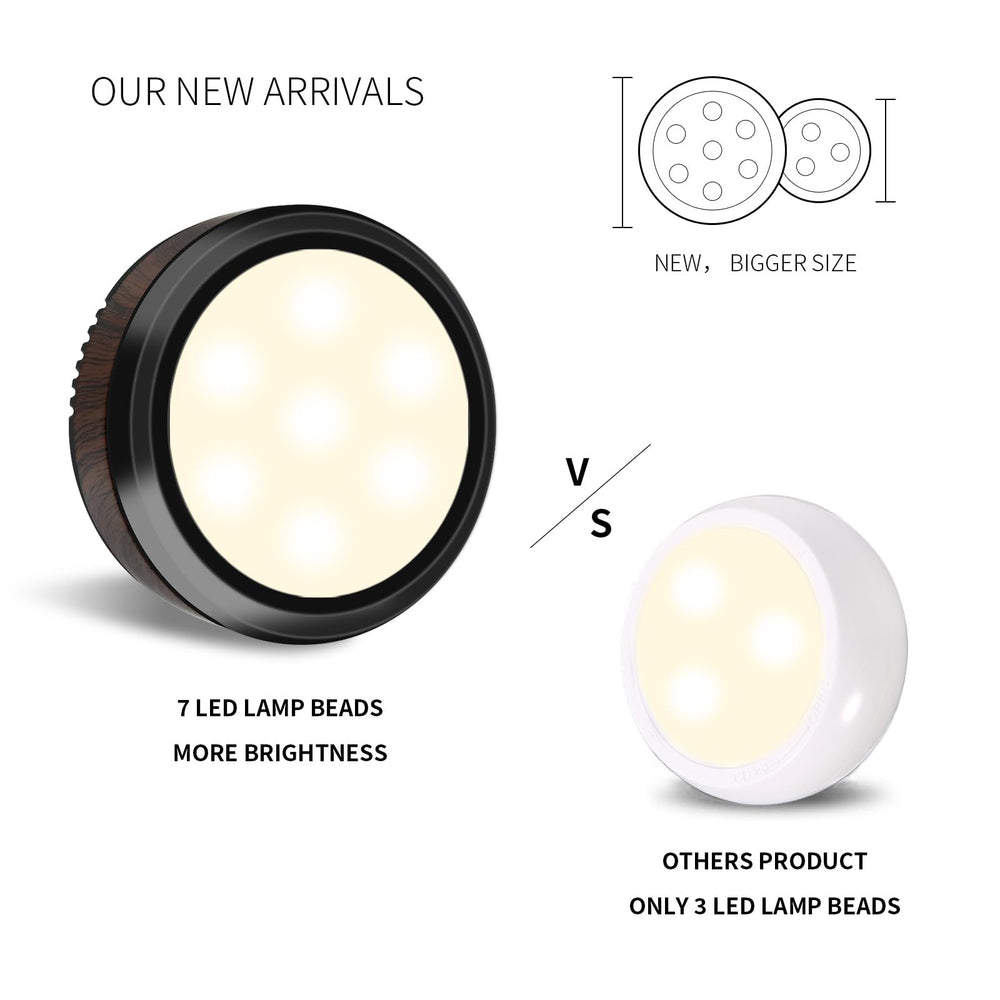 Remote Control LED Puck Light, Dimmable Battery-Operated Under Cabinet Light - 6 Pack Natural White