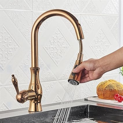 Brass Kitchen Faucet Pull Out Mixer Sink Water Tap 360° Rotation Single Handle