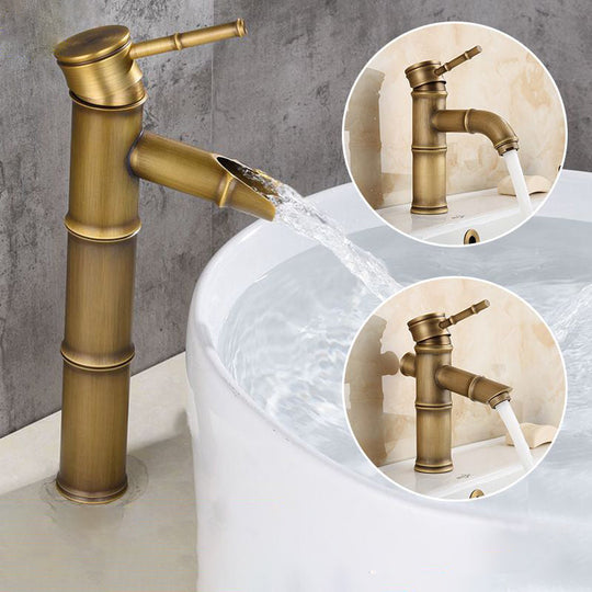 Farmhouse Brass Bathroom Faucet with Lever Handle - Single Hole Sink Faucet