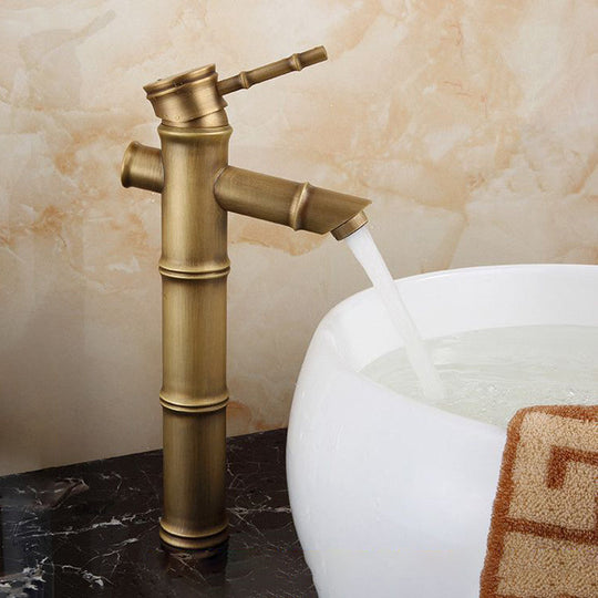 Farmhouse Brass Bathroom Faucet with Lever Handle - Single Hole Sink Faucet