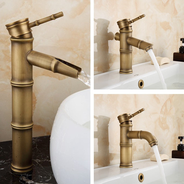 Farmhouse Brass Bathroom Faucet with Lever Handle - Single Hole Sink Faucet