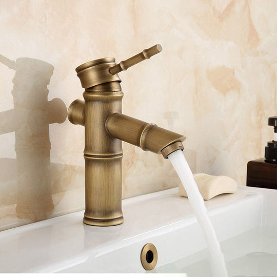Farmhouse Brass Bathroom Faucet with Lever Handle - Single Hole Sink Faucet
