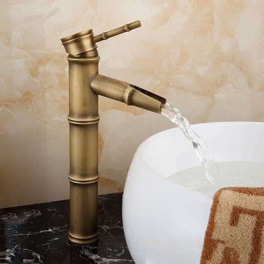 Farmhouse Brass Bathroom Faucet with Lever Handle - Single Hole Sink Faucet