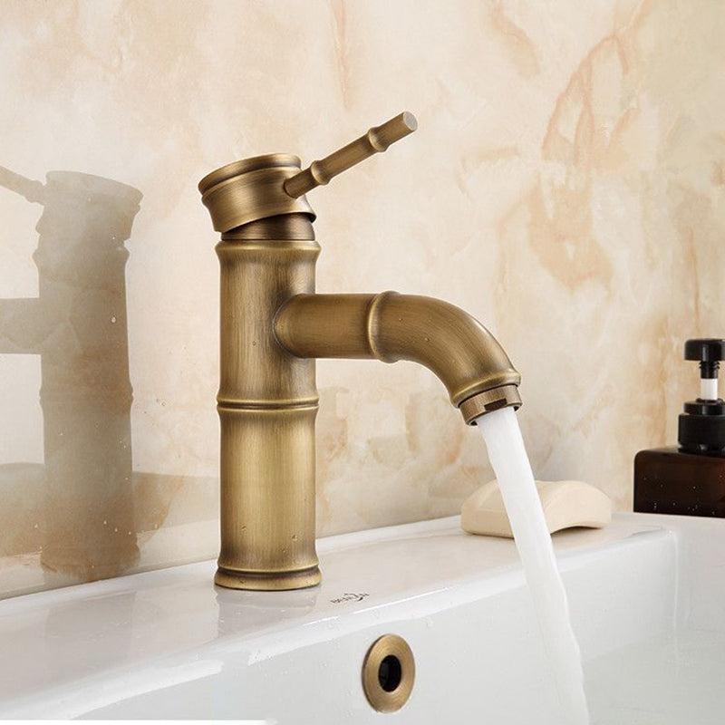 Farmhouse Brass Bathroom Faucet with Lever Handle - Single Hole Sink Faucet