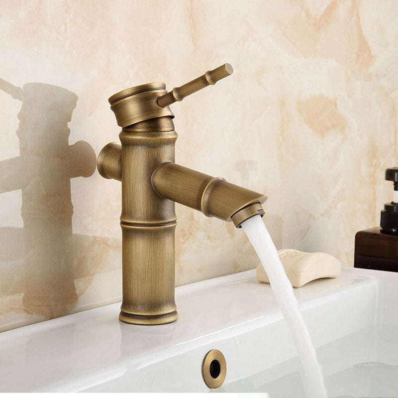 Farmhouse Brass Bathroom Faucet with Lever Handle - Single Hole Sink Faucet