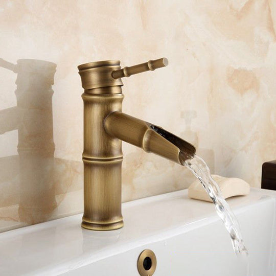 Farmhouse Brass Bathroom Faucet with Lever Handle - Single Hole Sink Faucet