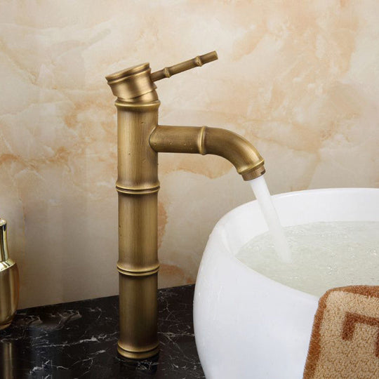 Farmhouse Brass Bathroom Faucet with Lever Handle - Single Hole Sink Faucet
